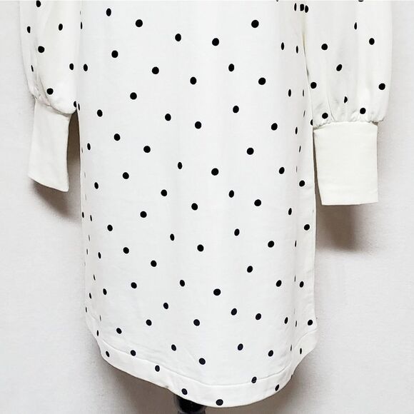BODEN Ramona Sweatshirt Dress Long Sleeve Ivory Navy Blue Polka-dot 100% Cotton - Picture 4 of 12